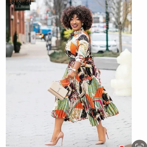 Dalia MacPhee Midi Floral Print Dress Pleated Detailing Ling Sleeves NWOT - Picture 7 of 15